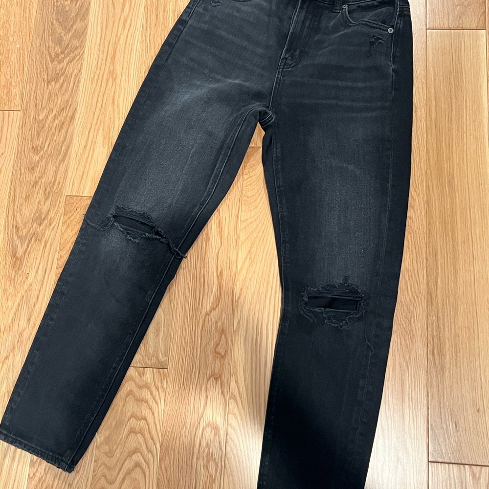 AE Black Distressed Mom Jeans